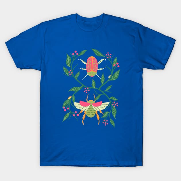 Pink and Green Garden Beetles T-Shirt by latheandquill